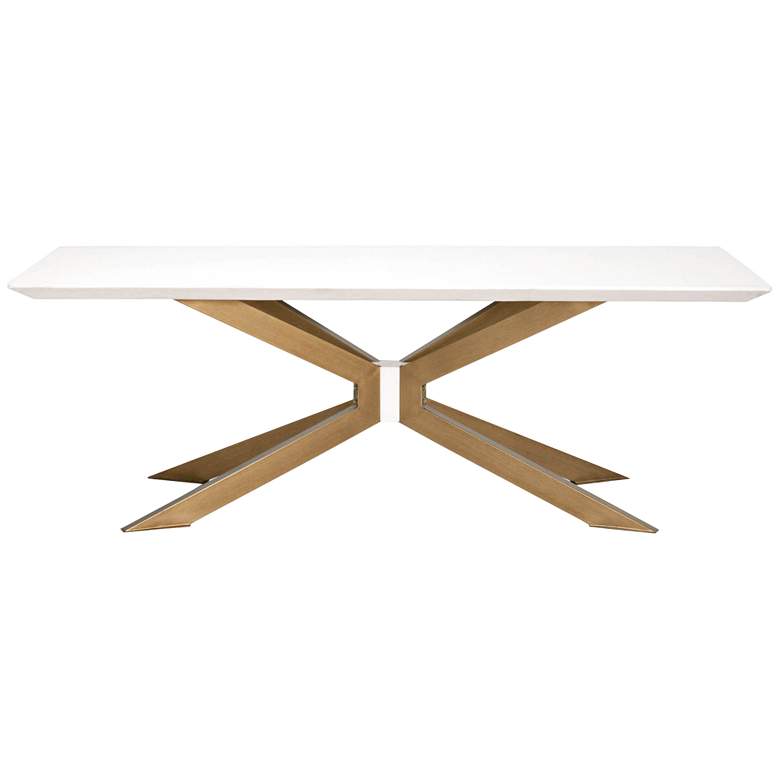 Industry 87&quot; Wide Ivory and Brass Rectangular Dining Table more views