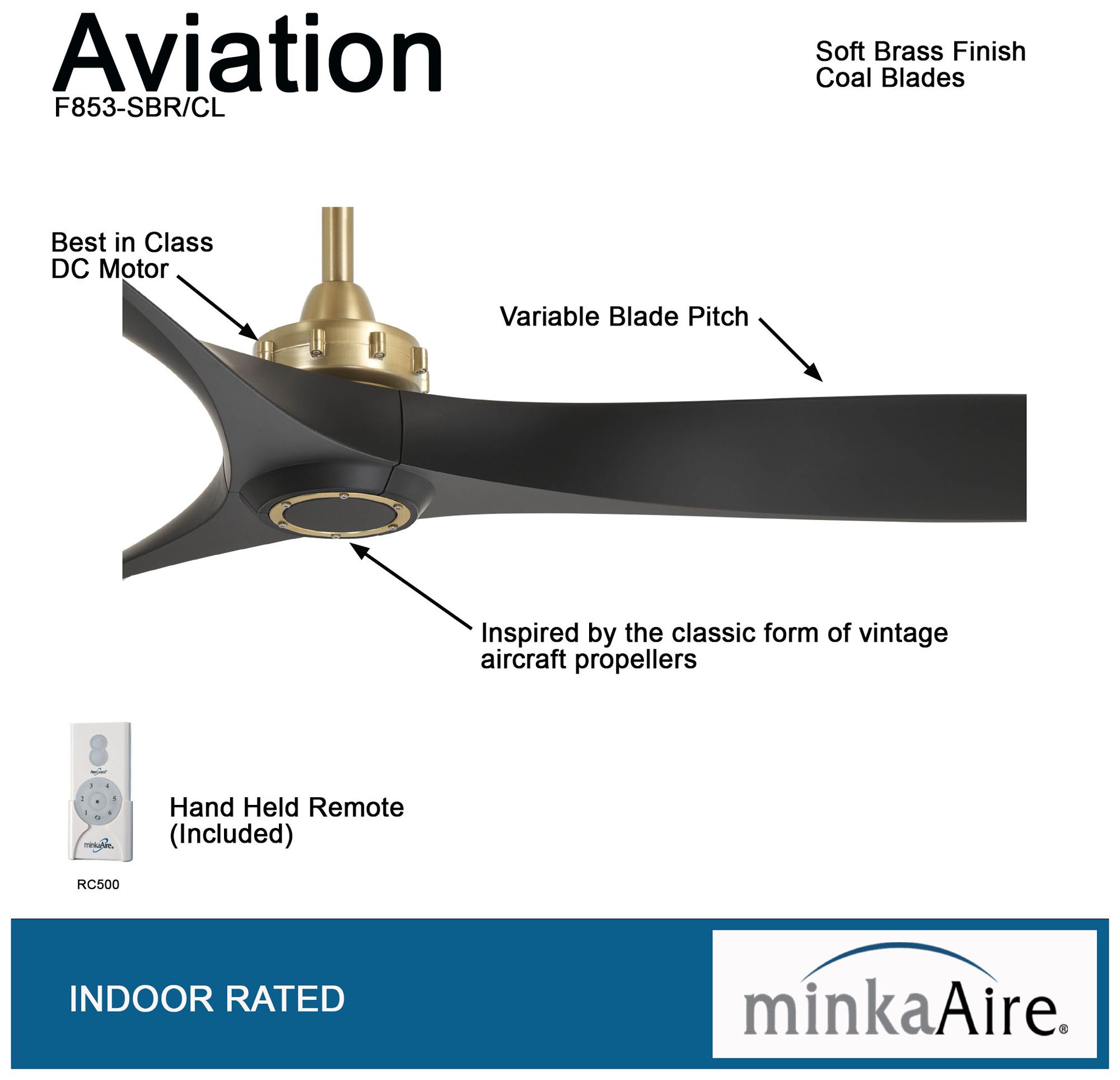 Minka Aire Aviation Ceiling Fan       / Minka-Aire : Aviation : F853L-DK 56" 3-Blade LED Ceiling ... - Blade span produces over 6500 cu.