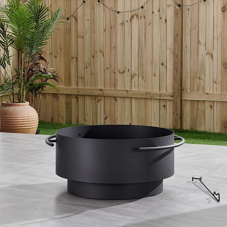 Brooks 28&quot; Wide Black Round Wood Burning Outdoor Fire Pit more views