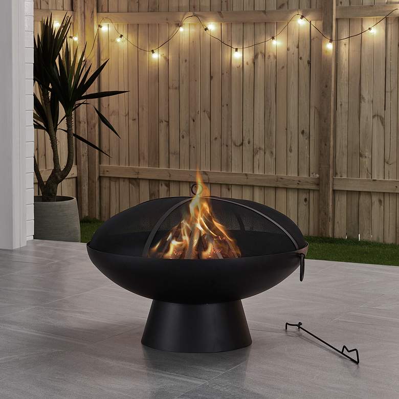 Brooks 31 1/2&quot;W Black Round Wood Burning Outdoor Fire Pit more views