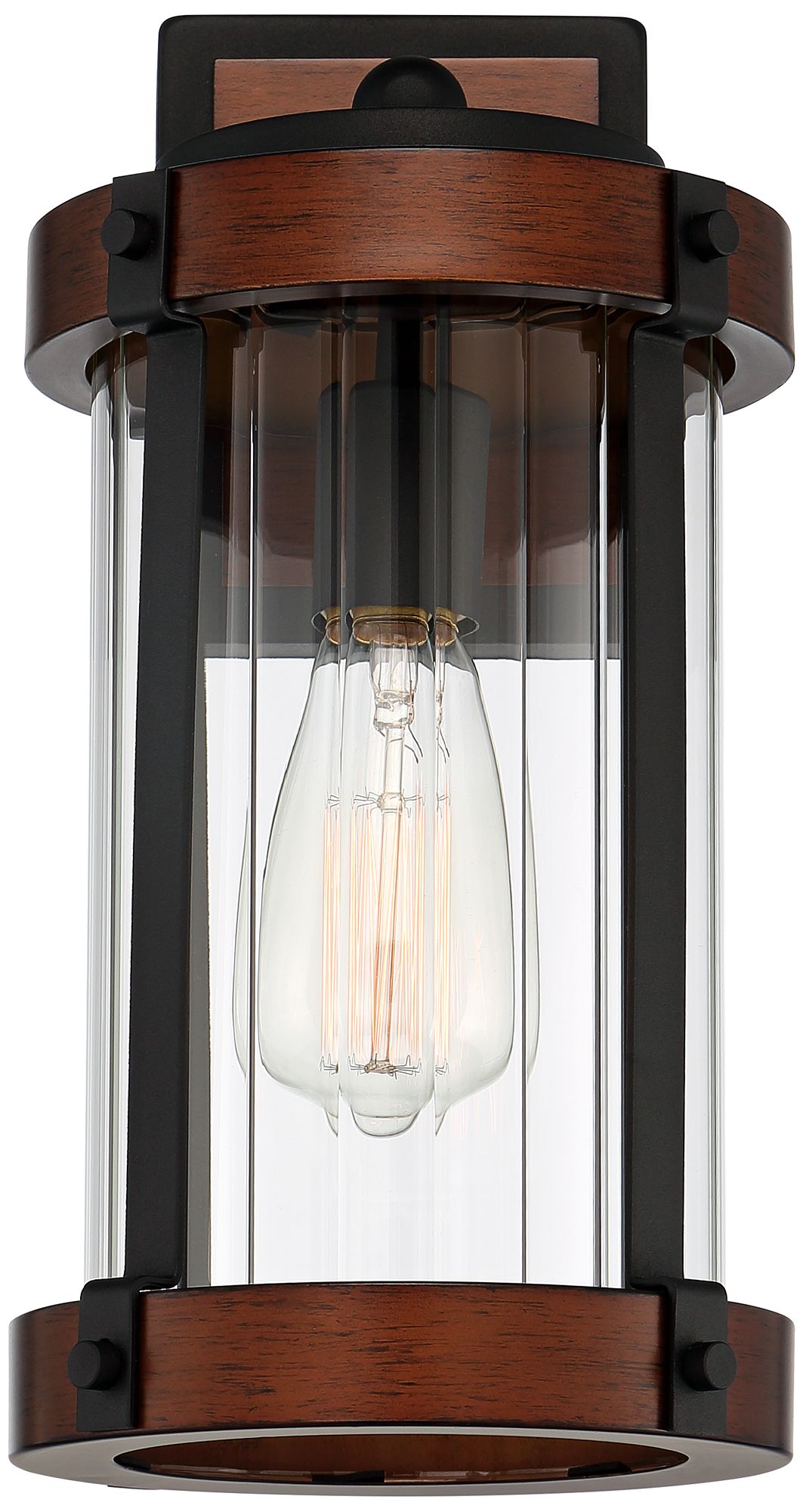 Stan 13 3/4" High Black and Dark Wood Outdoor Wall Light 87V88