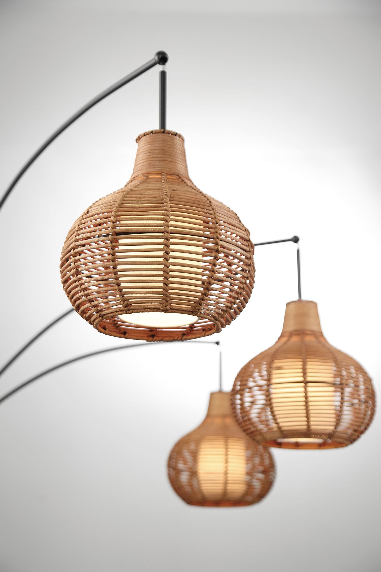 Lite Source Paige Black and Rattan 3Light Arc Floor Lamp 87W59