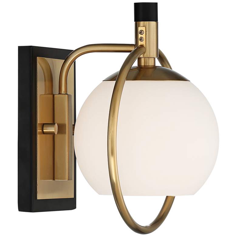 Carlyn 9 1/2&quot; High Warm Antiqued Brass and Black Wall Sconce more views