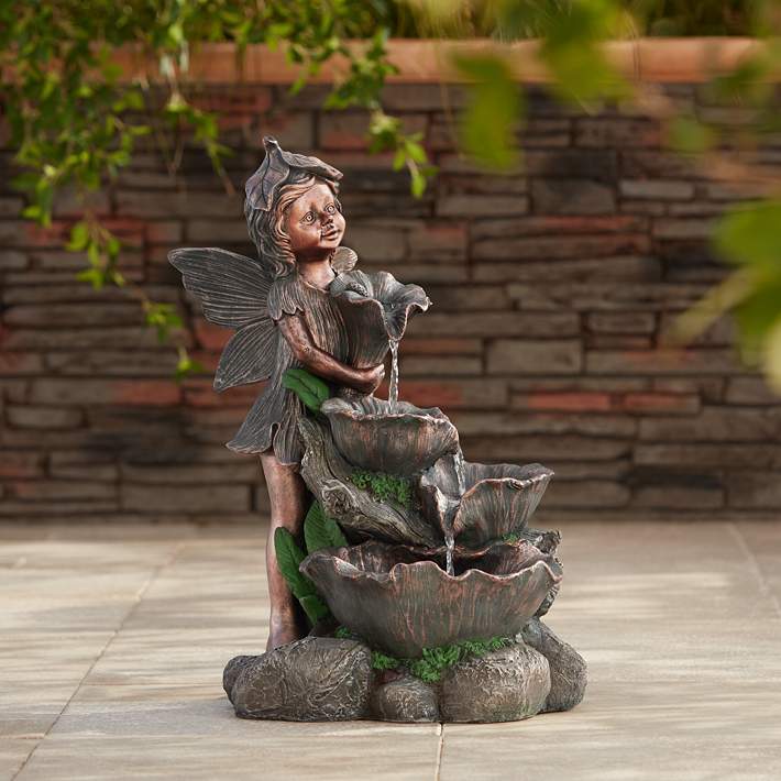 Fairy LED Water Fountain Garden Water Feature Indoor Outdoor Statue Lights 