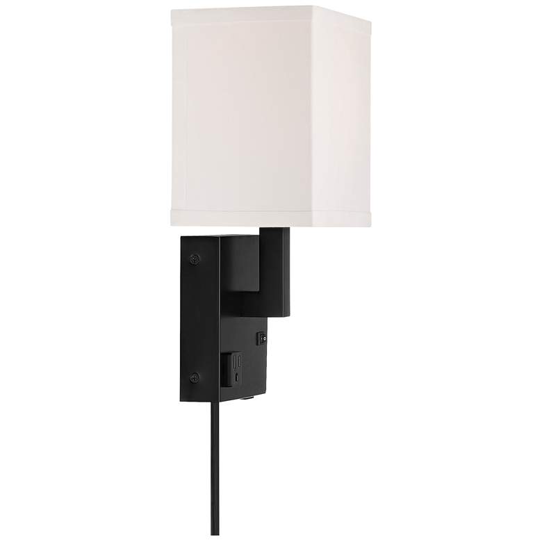 Astor Black Plug-In Wall Light with USB Port and Outlet more views