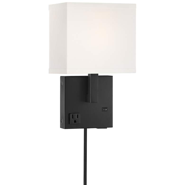 Astor Black Plug-In Wall Light with USB Port and Outlet more views