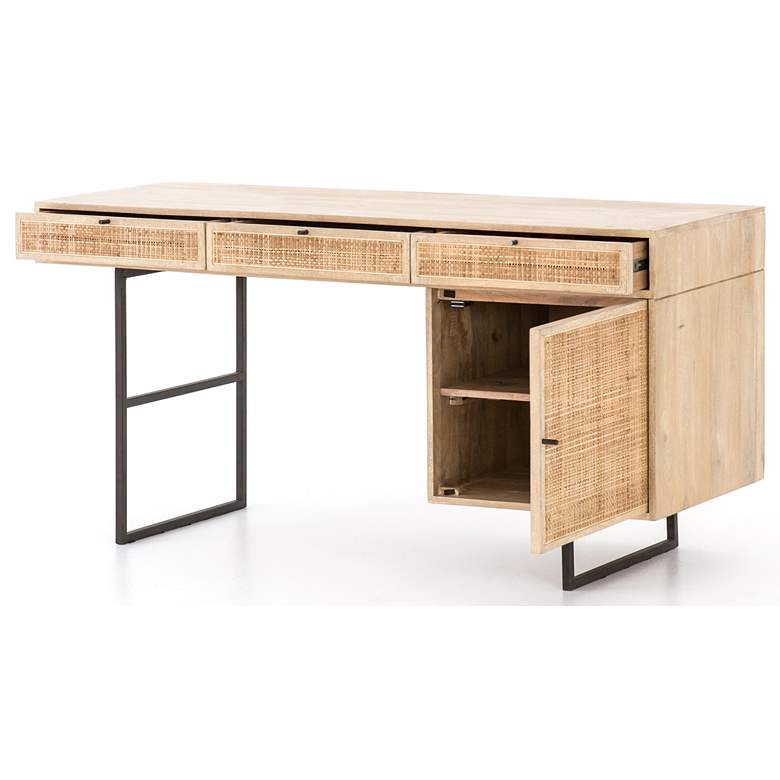 Carmel 60&quot; Wide Natural Mango and Light Cane 3-Drawer Desk more views
