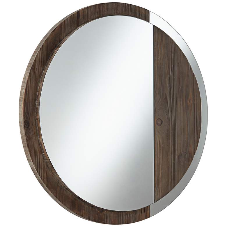 Julimar Brown Wood 34&quot; Round Wall Mirror more views