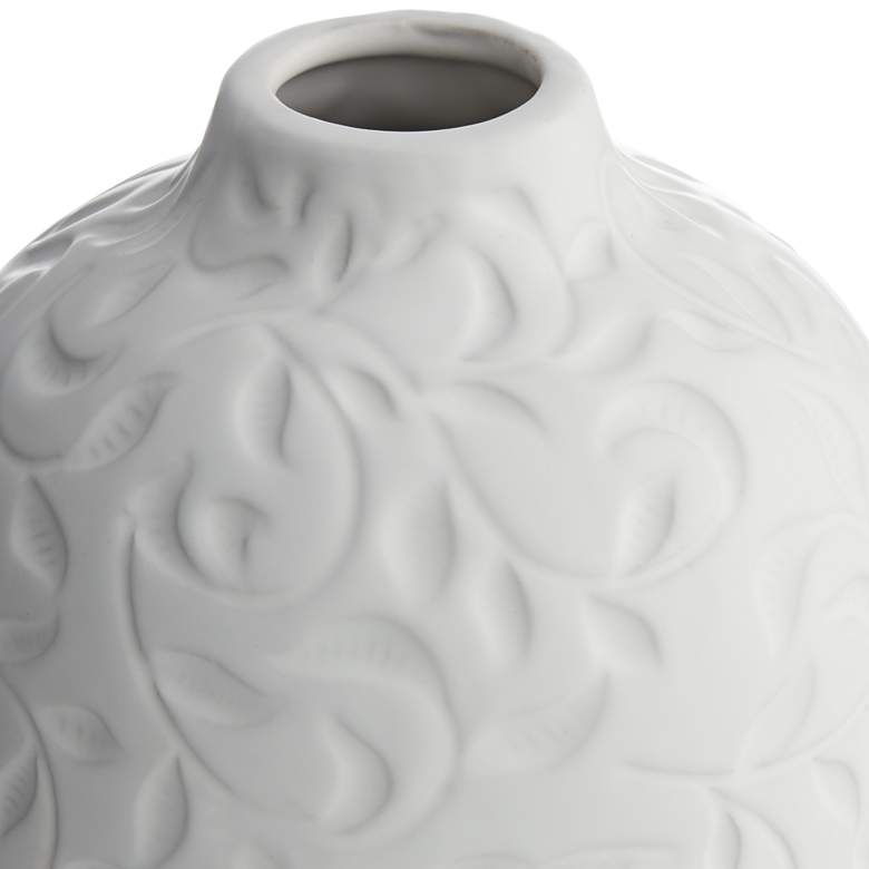 Floral Carved 7&quot; High Matte White Porcelain Decorative Vase more views