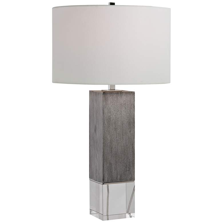 Uttermost Cordata Light Gray Oak Wood Column Table Lamp more views