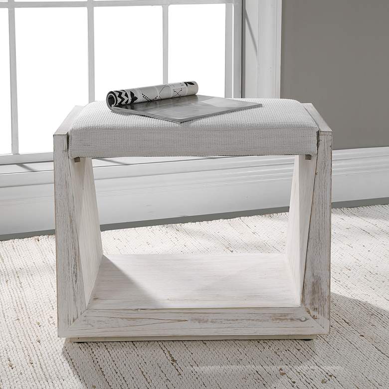 Uttermost Cabana Rustic Whitewashed Wood Small Bench more views