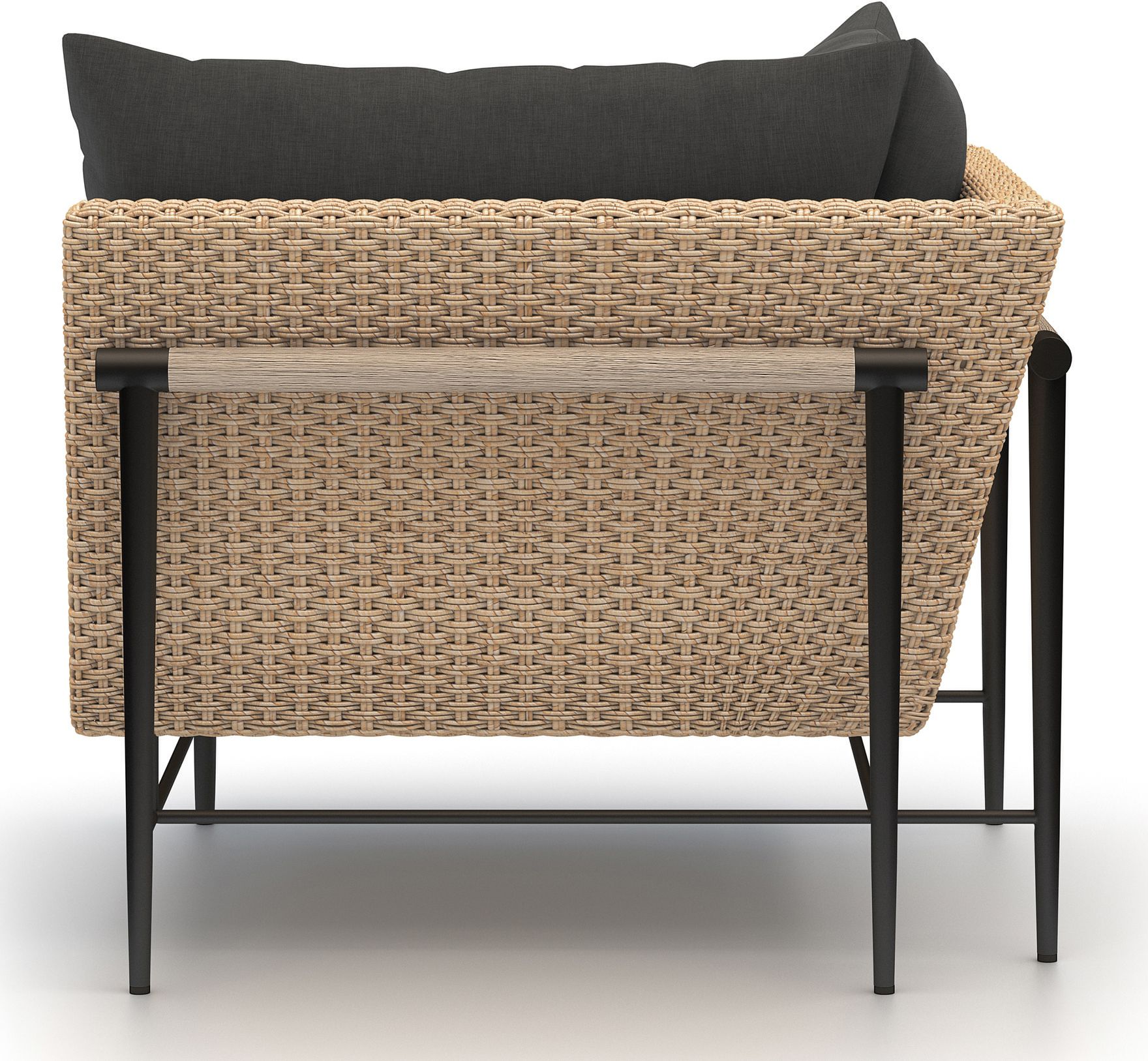 Cavan Charcoal Fabric and Natural Woven Outdoor Corner Chair 89H95