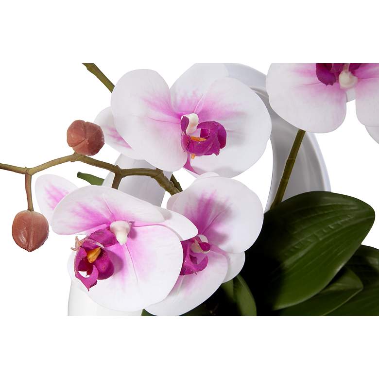 Pink White Phalaenopsis Orchids 13&quot; Faux Floral in White Pot more views