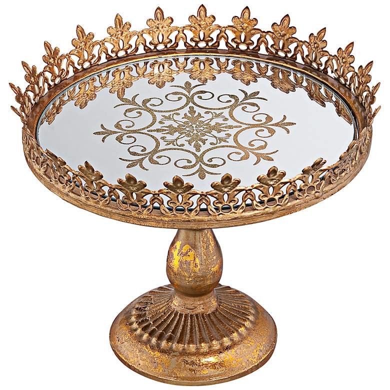 Fleur-de-Lis 11 1/4&quot; Round Decorative Bronze Gold Cake Stand more views