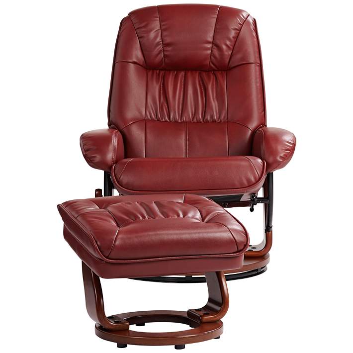 Kyle Ruby Red Faux Leather Ottoman And, Red Leather Swivel Recliner Chair