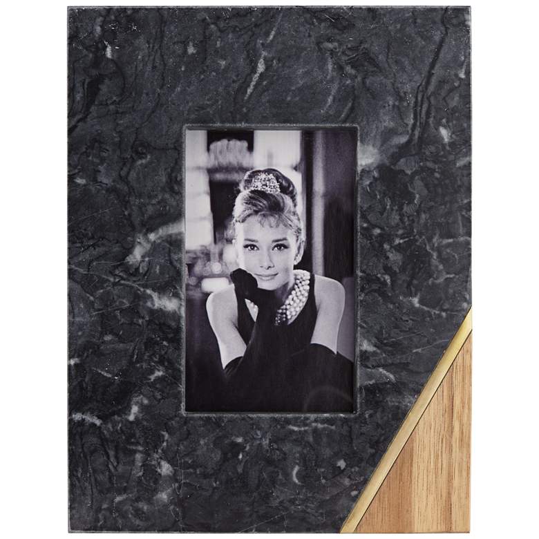Matte Gray Marble and Wood 7&quot; x 9 1/4&quot; Photo Frame more views
