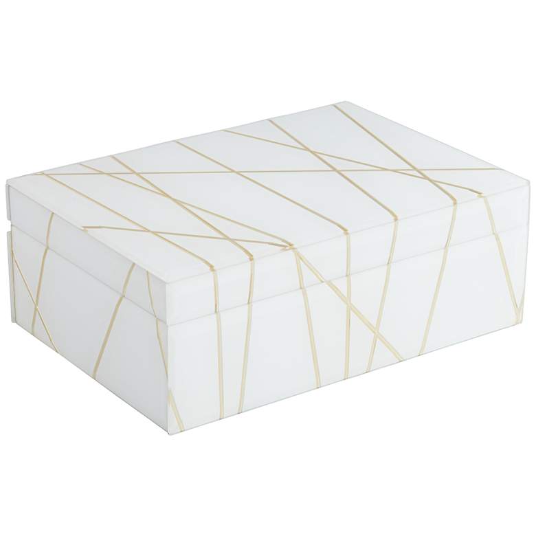 Mocary 10 1/4&quot; Wide Glossy White and Gold Stripe Jewelry Box more views