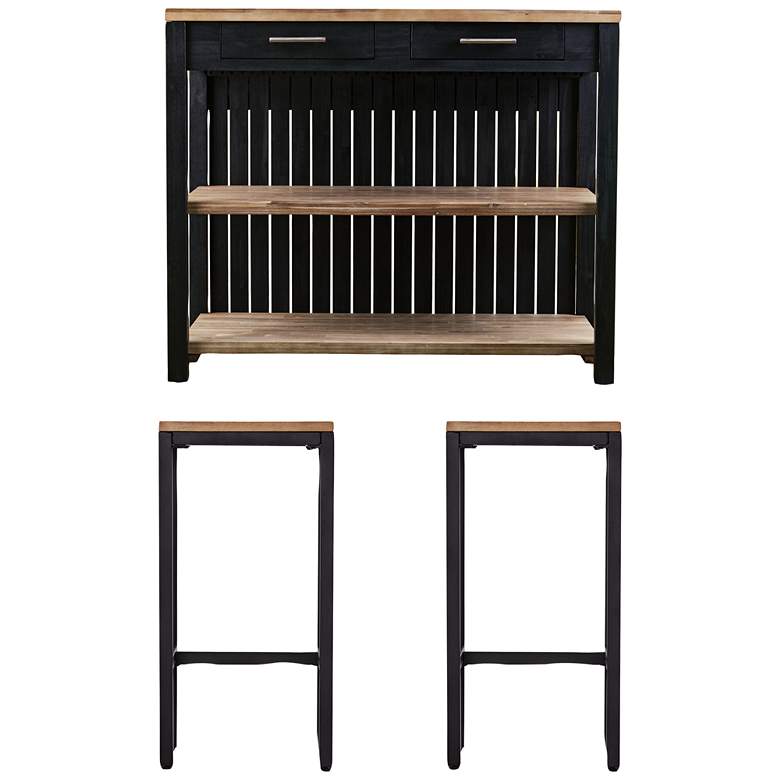 Berinsly Black Natural 3-Piece Kitchen Island and Stool Set more views