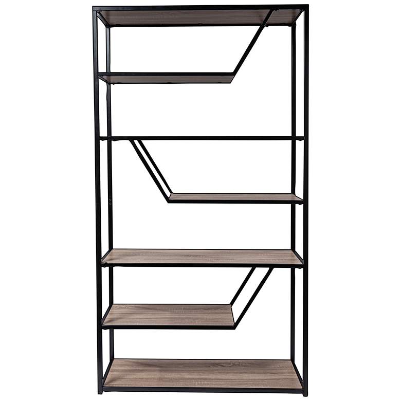Barsby 37 1/4&quot;W Black and Oak Wood 6-Shelf Etagere Bookcase more views