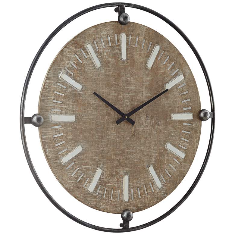 Delaney Matte Black and Brown 28 1/4&quot; Round Wall Clock more views