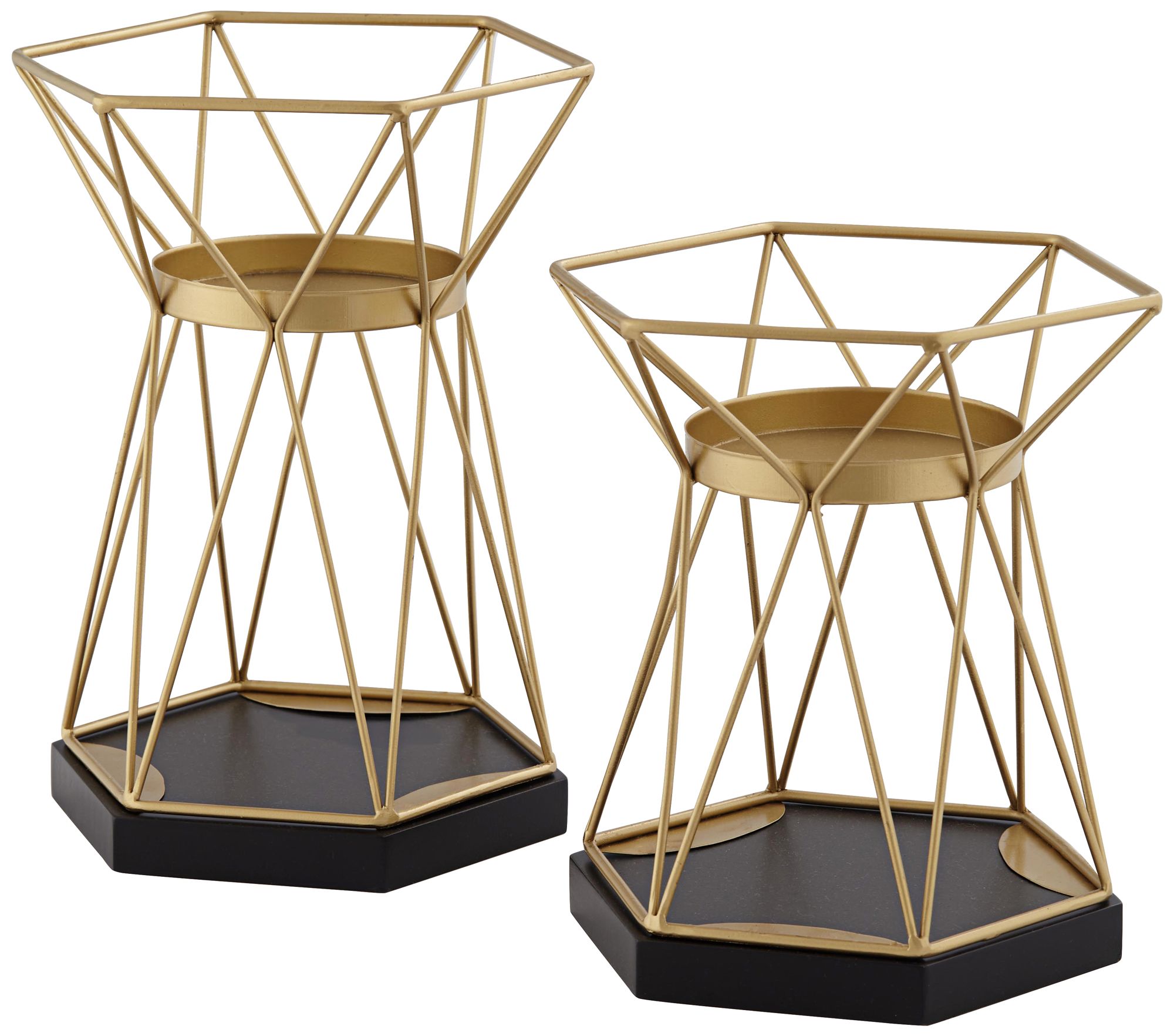 Symmetry Matte Gold Pillar Candle Holders Set of 2 91H60 Lamps Plus