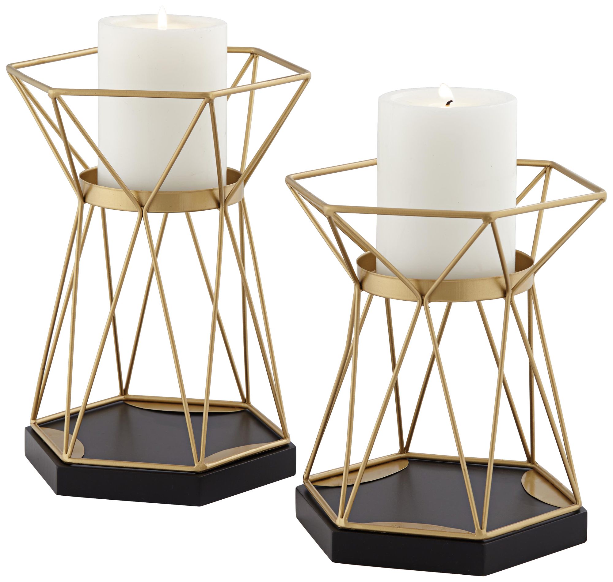 Symmetry Matte Gold Pillar Candle Holders Set of 2 91H60 Lamps Plus