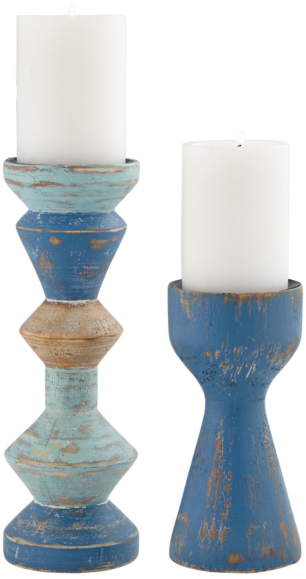 Ruston Matte Blue Pillar Candle Holders Set of 2 91H61 Lamps Plus