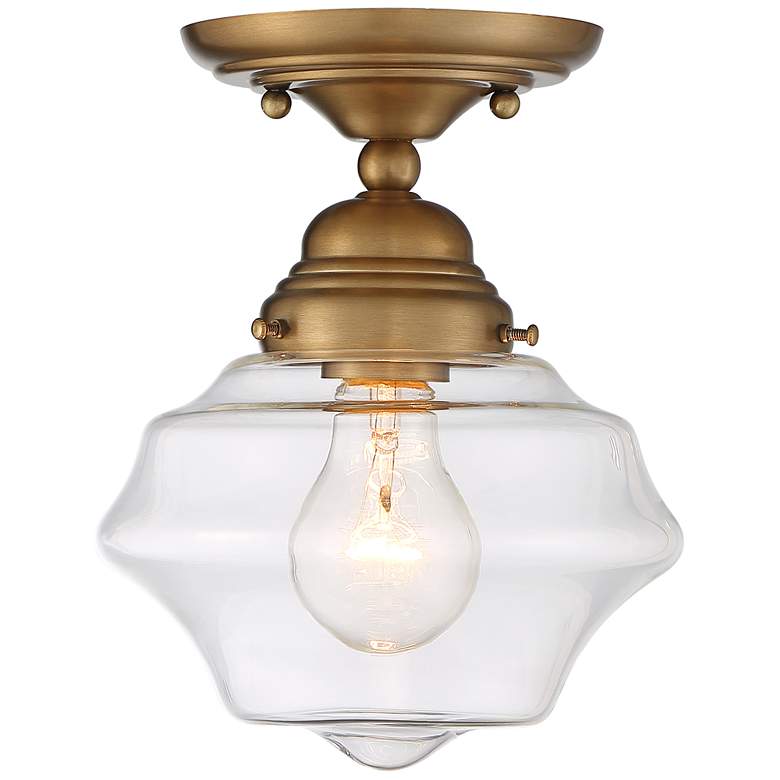 Image 4 Schoolhouse Floating 7" Wide Brass and Clear Glass Ceiling Light more views