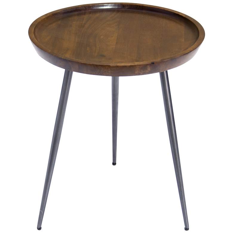 Gina 21&quot; Wide English Brown and Gunmetal Mango Wood Accent Table more views