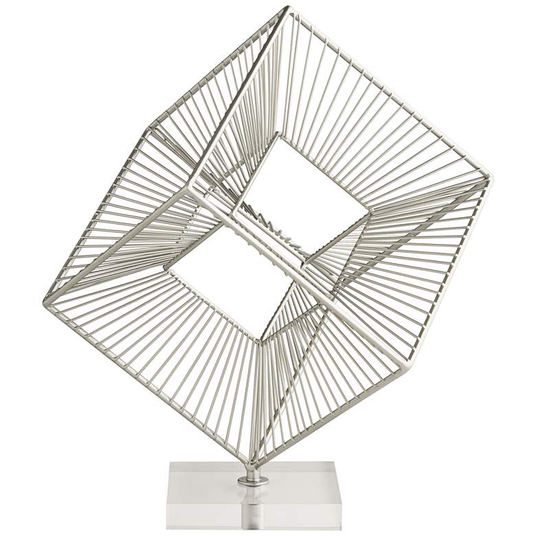 Image 5 Abstract Cube 13 1/2" High Silver Metal Sculpture more views