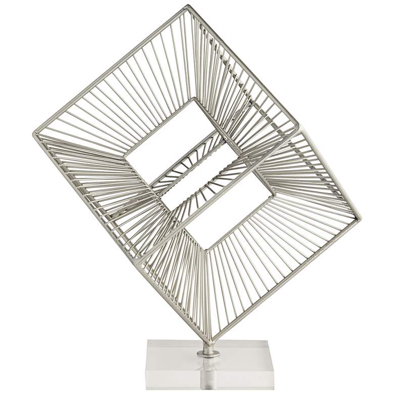 Image 6 Abstract Cube 13 1/2" High Silver Metal Sculpture more views