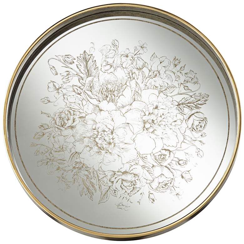 Floral Center Painted Gold and White Round Decorative Tray more views