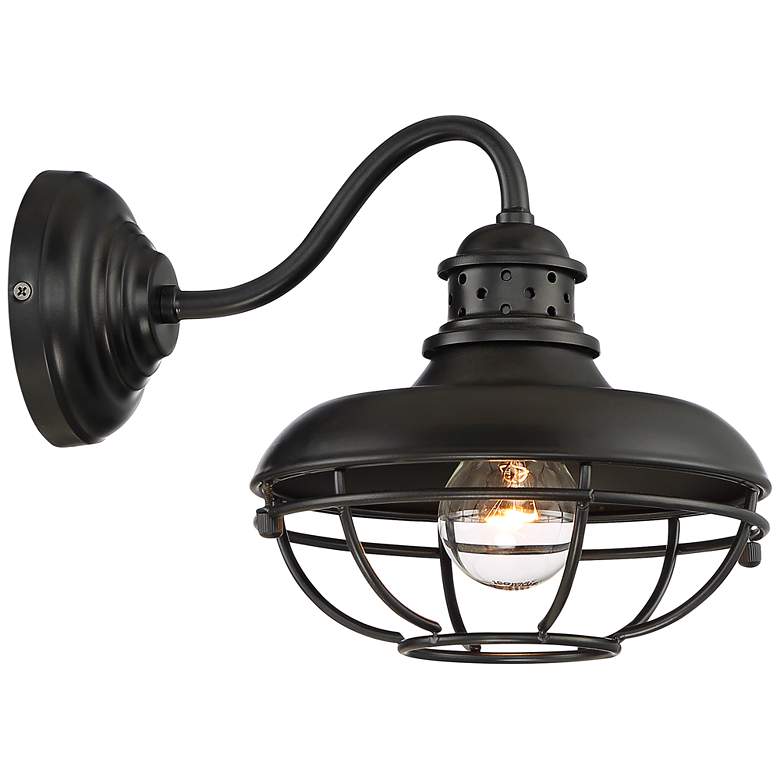 Image 6 Franklin Park 9" High Black Finish Metal Cage Outdoor Wall Light more views