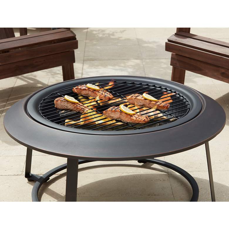Image 6 Orbiter 31.7" Wide Round Wood Burning Fire Pit with Mesh Cover more views