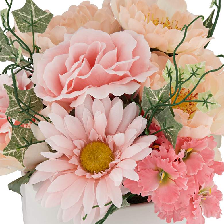 Pink Daisy and Peach Hydrangea 12&quot; High Faux Flowers in Pot more views
