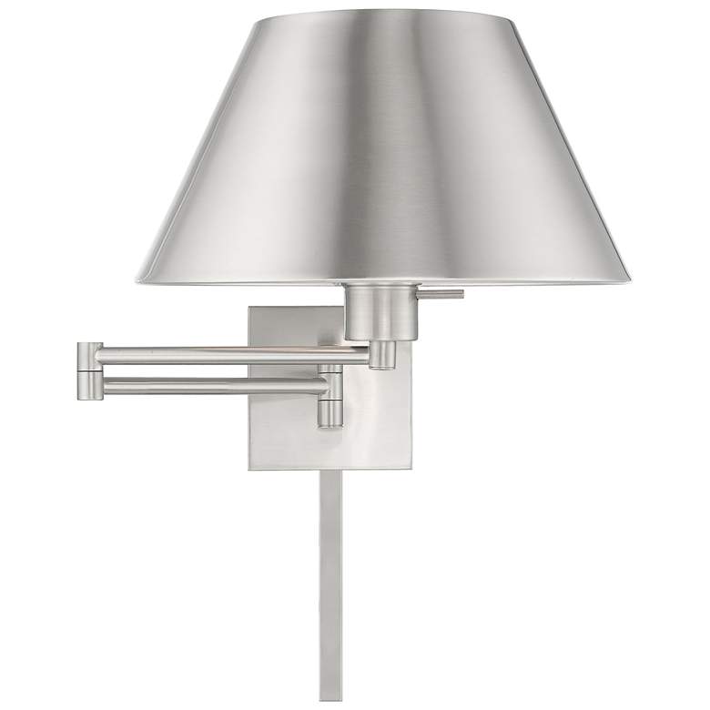 Image 3 Brushed Nickel Metal Swing Arm Wall Lamp with Empire Shade more views