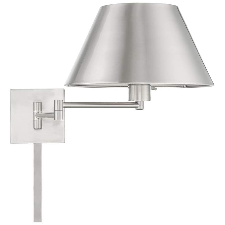 Image 5 Brushed Nickel Metal Swing Arm Wall Lamp with Empire Shade more views