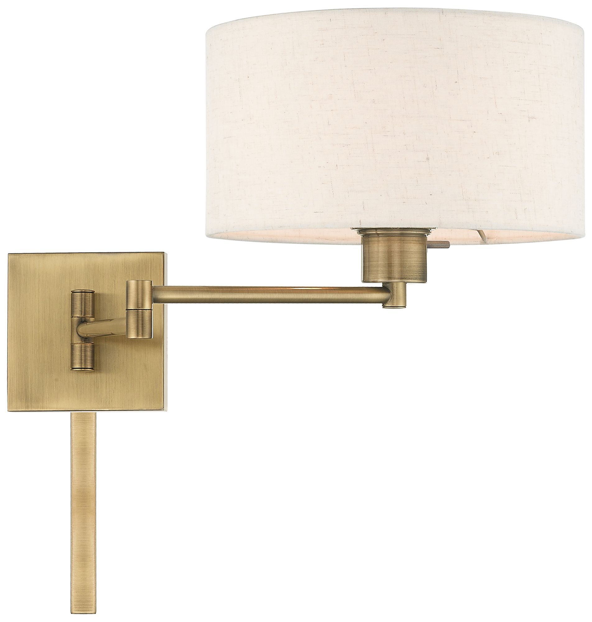 Antique Brass Swing Arm Wall Lamp with Oatmeal Drum Shade 94A98