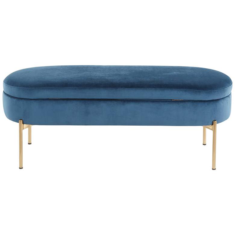 Image 7 Chloe Blue Velvet and Gold Metal Storage Bench more views