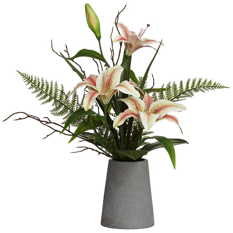 Pink Lily and Fern 22 1/2&quot; High Faux Flowers in Vase more views