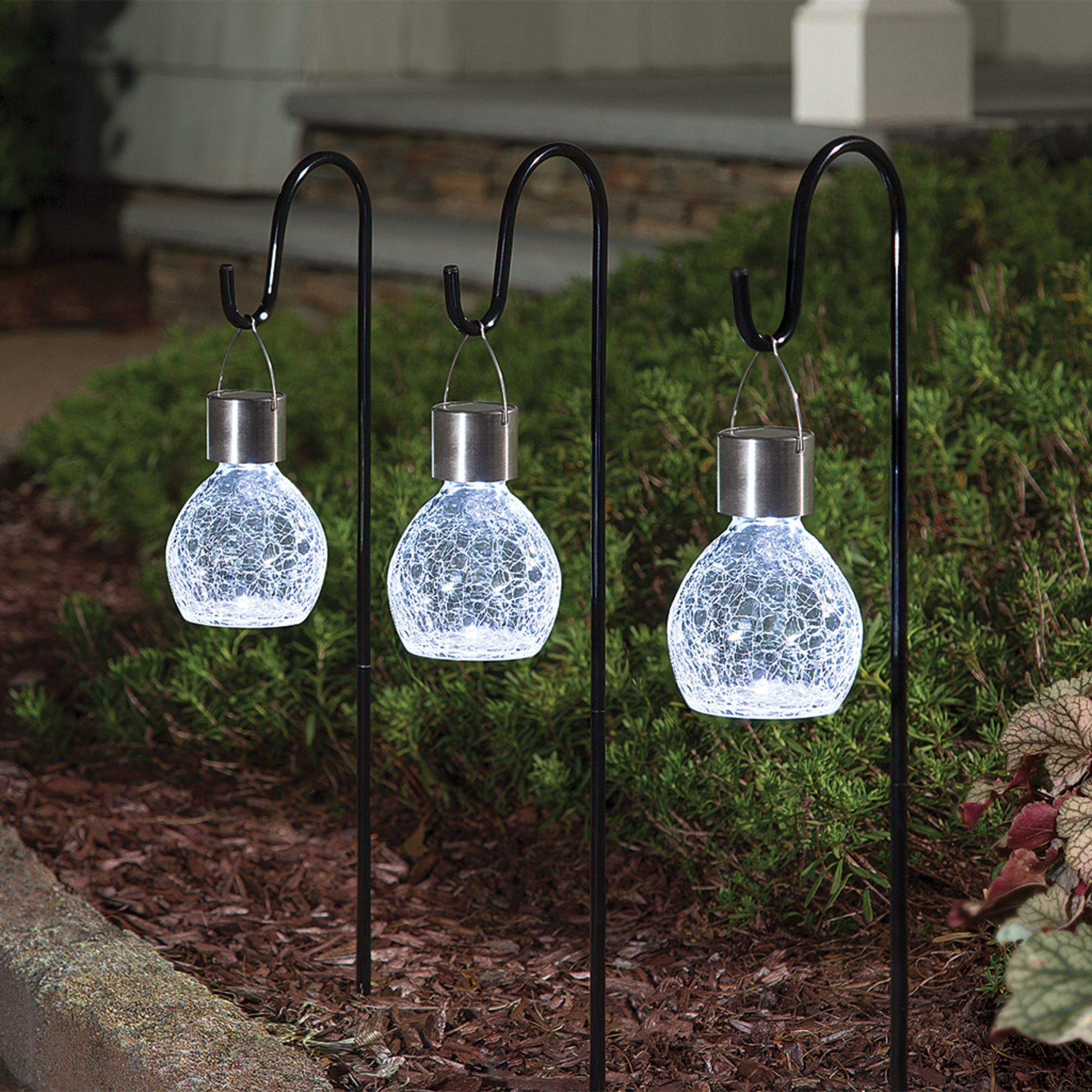 Steel ColorChanging Solar LED Hanging Path Lights Set of 4 96H58