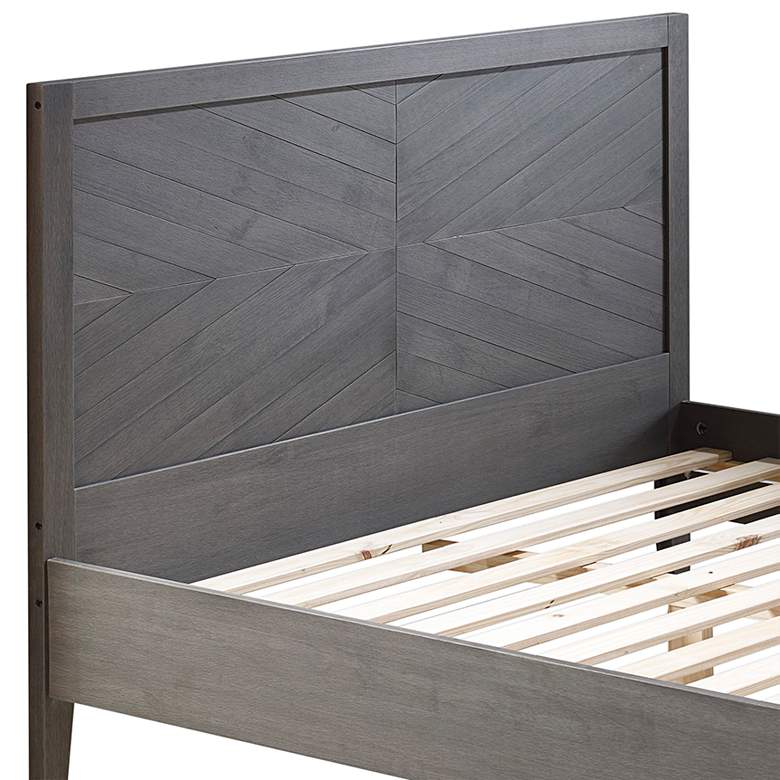 Chevron Gray Solid Pine Wood Queen Bed more views