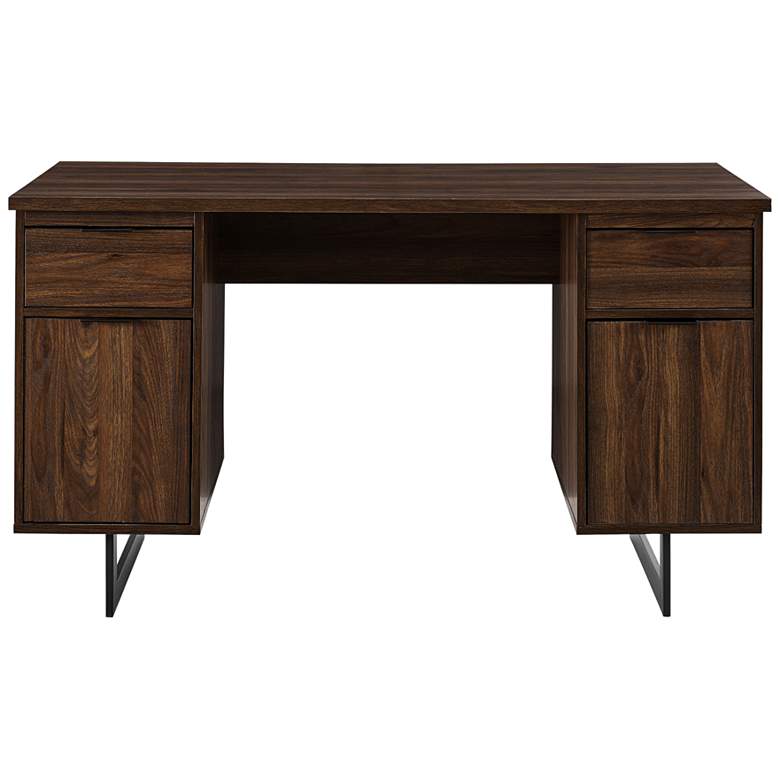 Image 6 Dark Walnut 54" Wide Wood Executive Desk with Dual Storage more views