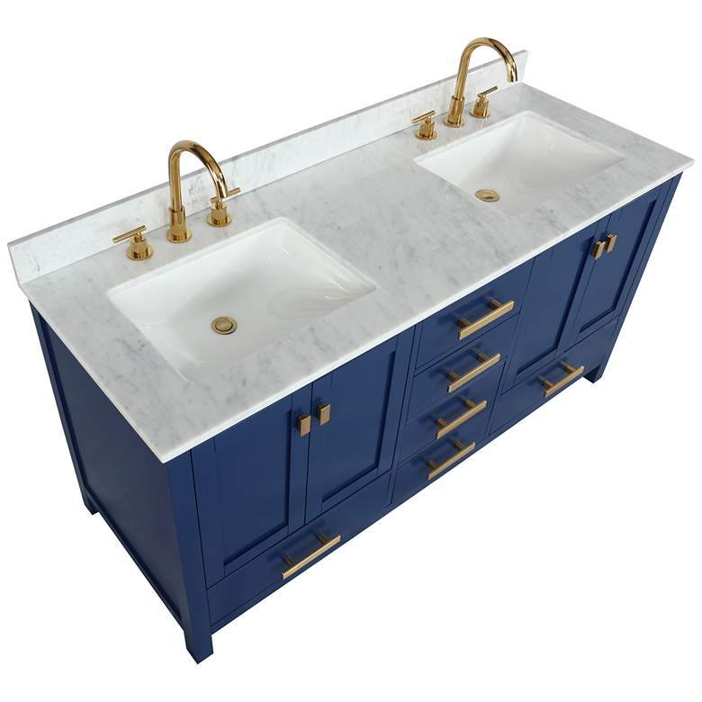 Valentino 60&quot; Wide Blue Wood 5-Drawer Double Sink Vanity more views