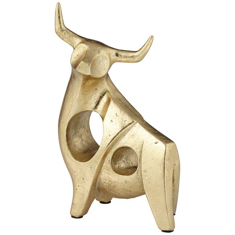 Image 4 Bull 9" High Shiny Gold Statue more views