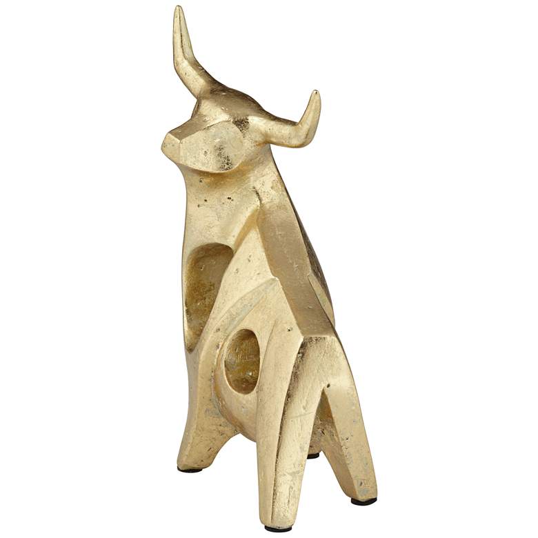 Image 7 Bull 9" High Shiny Gold Statue more views