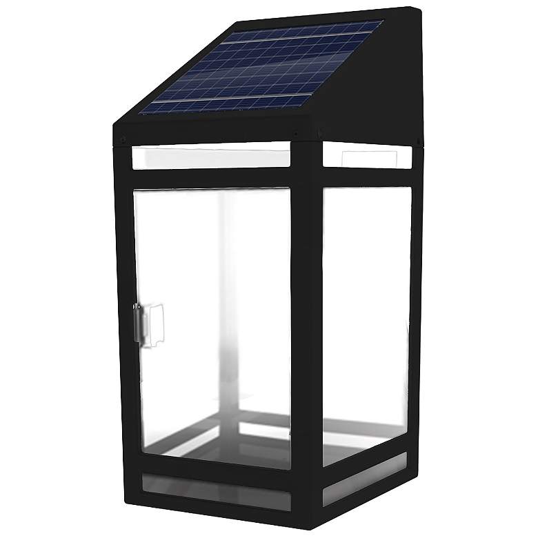 Raka 10 1/2&quot;H Black and Clear LED Solar Outdoor Wall Lantern more views