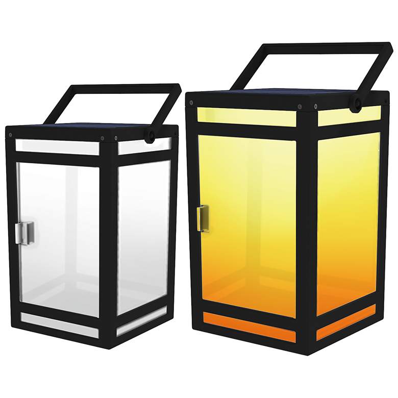 Raka Black Frosted Panel LED Solar Portable Outdoor Lantern more views