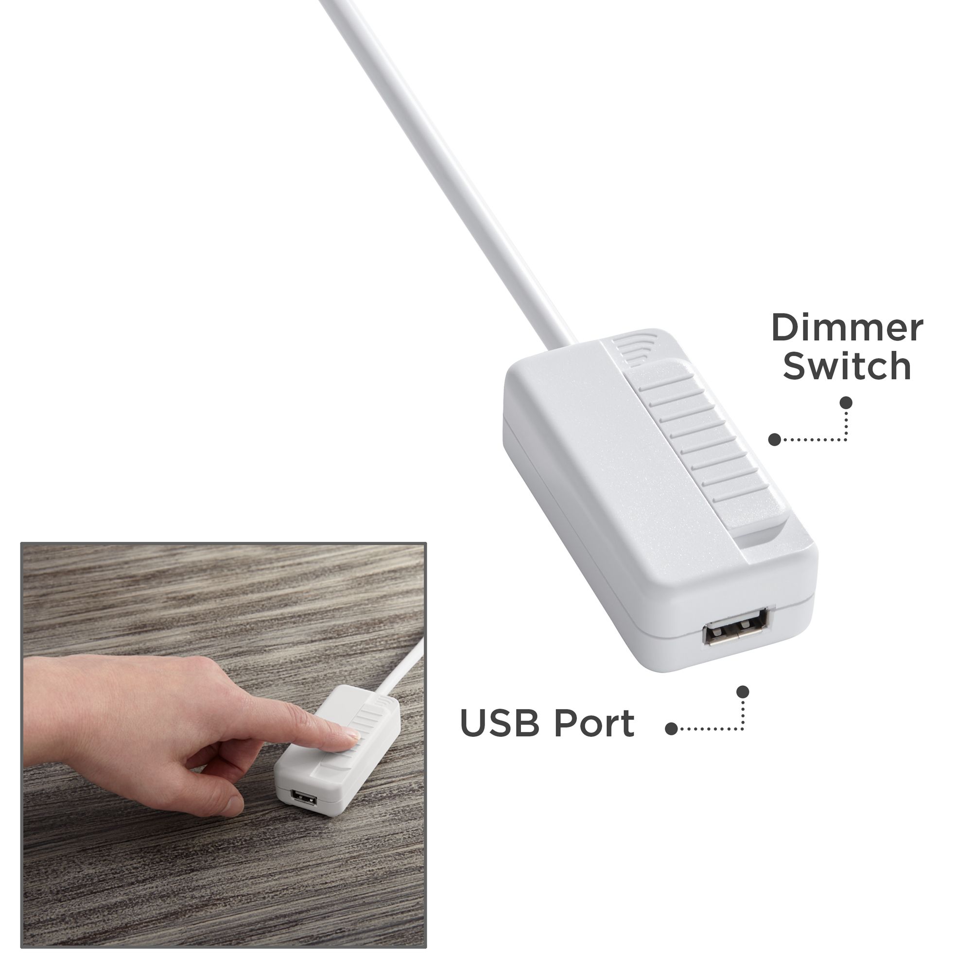 Tesler White CFL/LED PlugIn Table Top Dimmer with USB Port 97D15