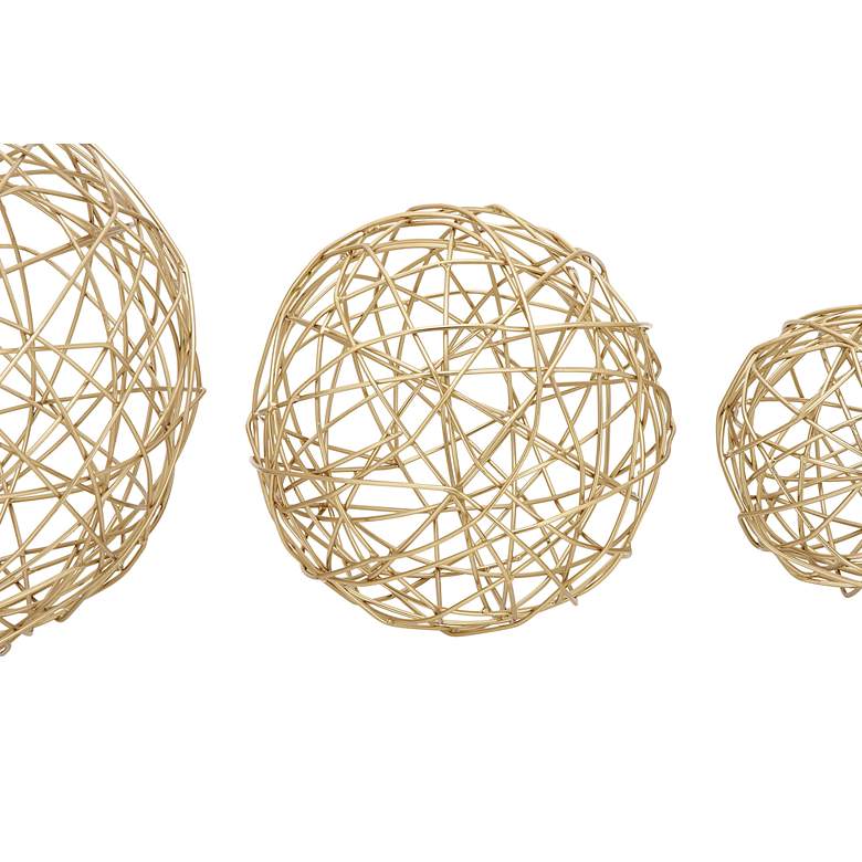 Image 4 Metallic Gold 8" Wide Geometric Sphere Sculptures Set of 3 more views